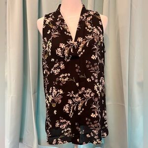 Vince Camuto Blouse, Black Floral Sleeveless V Neck Top Size PM/8-10